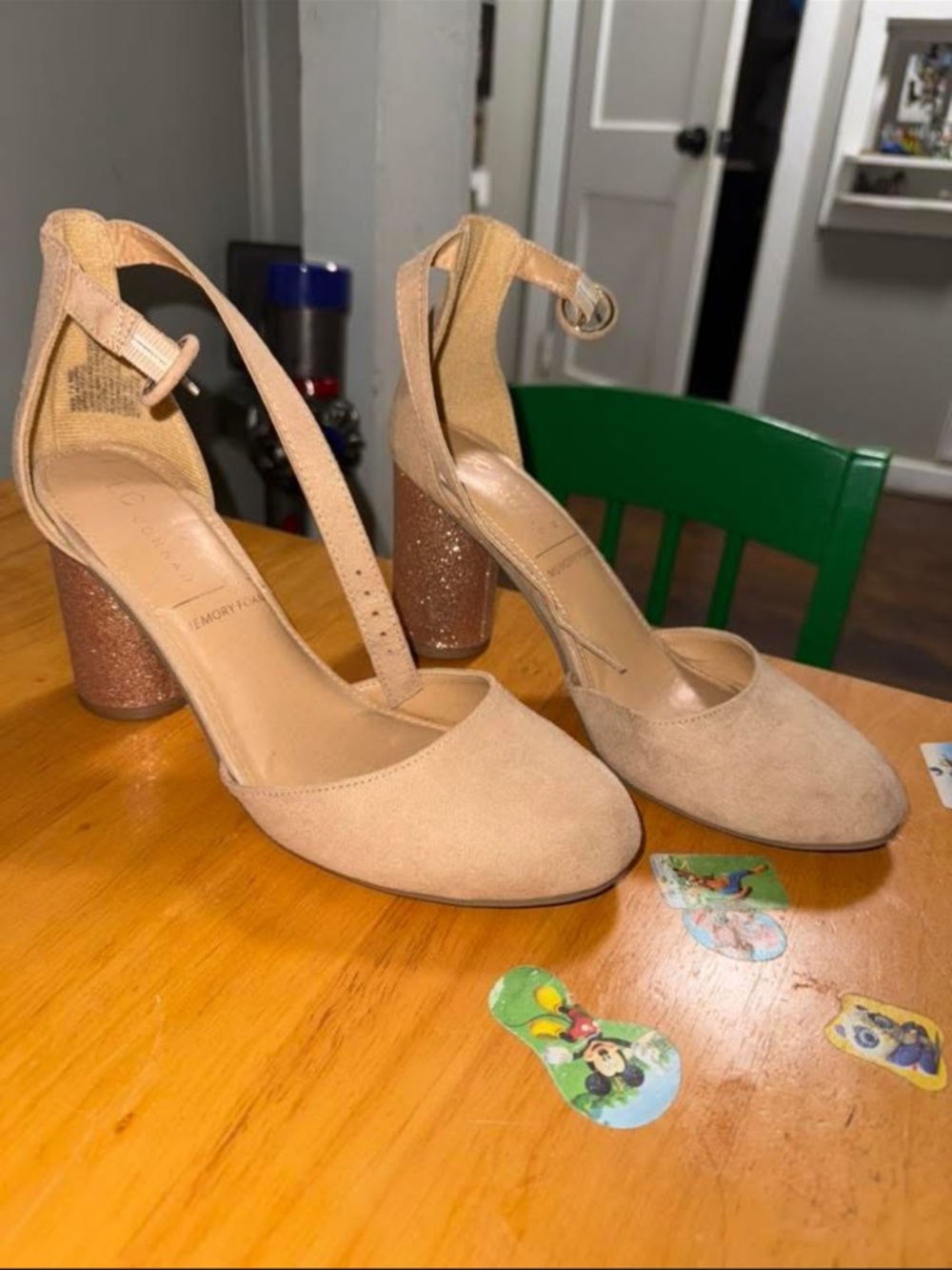 LC Lauren Conrad Beige Suede Ankle-Strap Block Heel Pumps